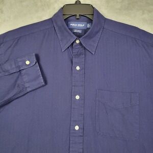 Polo Golf Ralph Lauren Shirt Mens Large Dark Blue Lofting Button Up‎ Long Sleeve